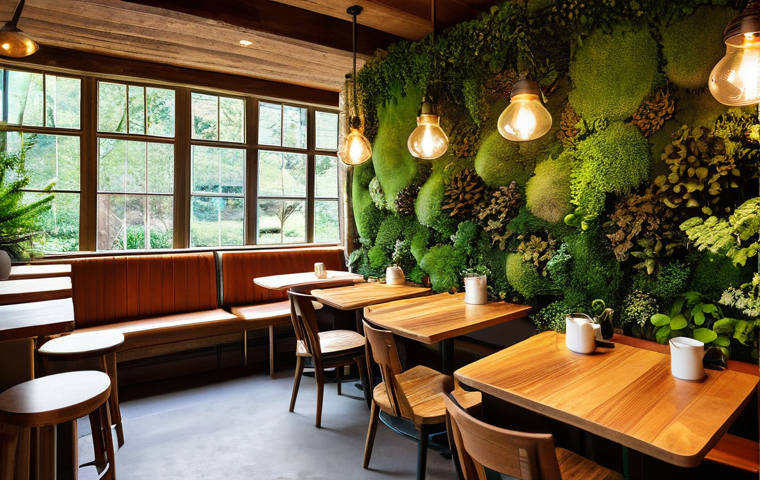 테마카페 브랜딩 전략 - **Prompt 1: The Enchanted Forest Cafe Oasis**
A highly detailed, realistic interior shot of a wh...
