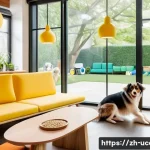 반려동물 동반 가능한 이색카페 - A cozy pet-friendly caf&eacute; interior designed with a dedicated dog play area featuring soft grass lawn,...